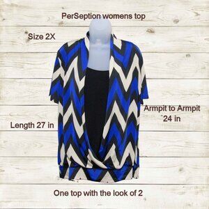 PerSeption womens 2 pc look blouse top plus Sz 2X blue Nwot